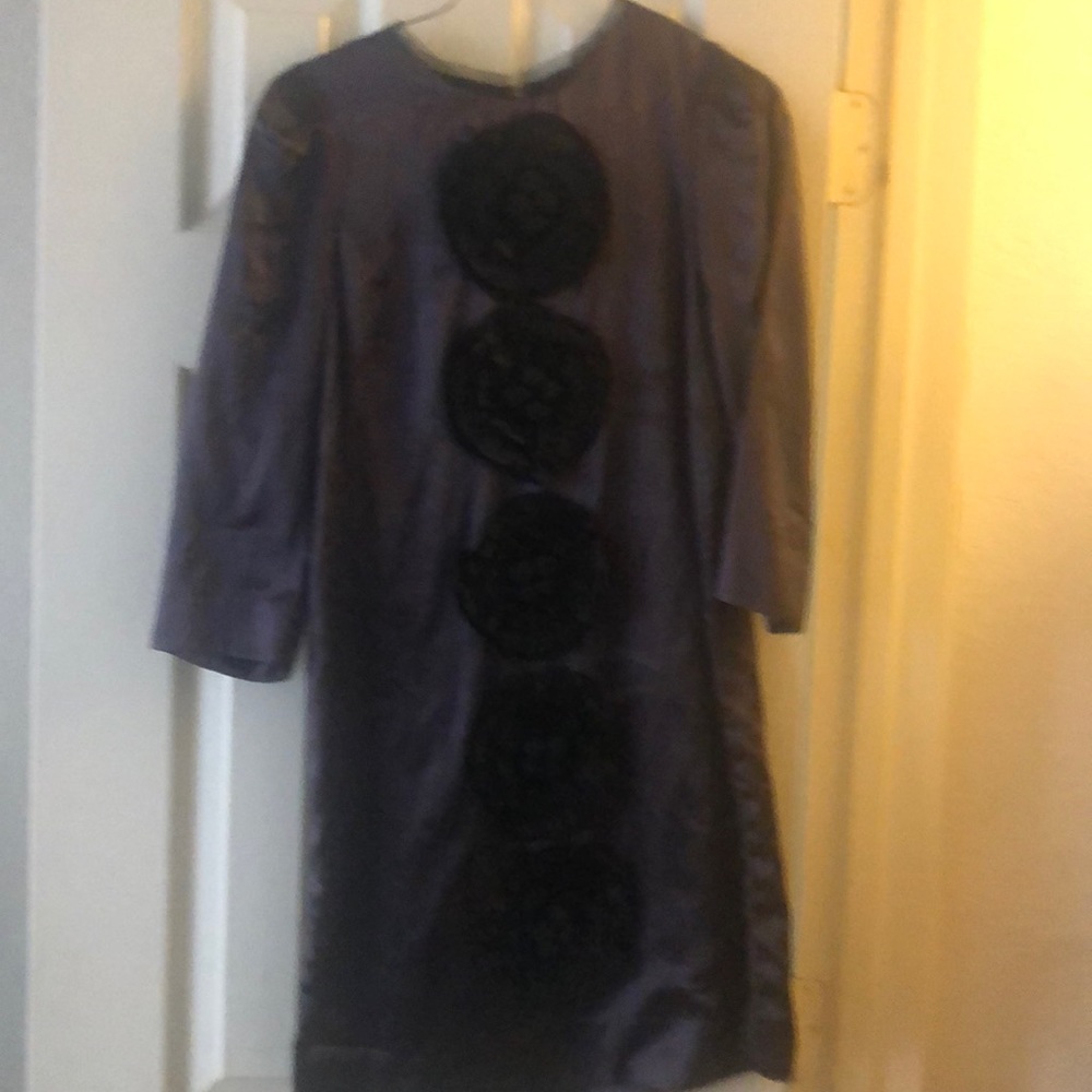 BCBG elegant dress in deep purple with flower pattern